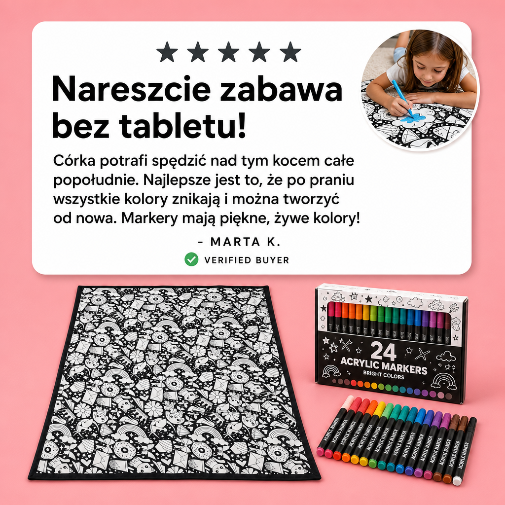 Koc Bazgrołek rozłożony w salonie